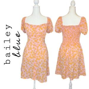 Bailey Blue Puff Sleeve Peasant Top Button Down Smocked Floral Dress